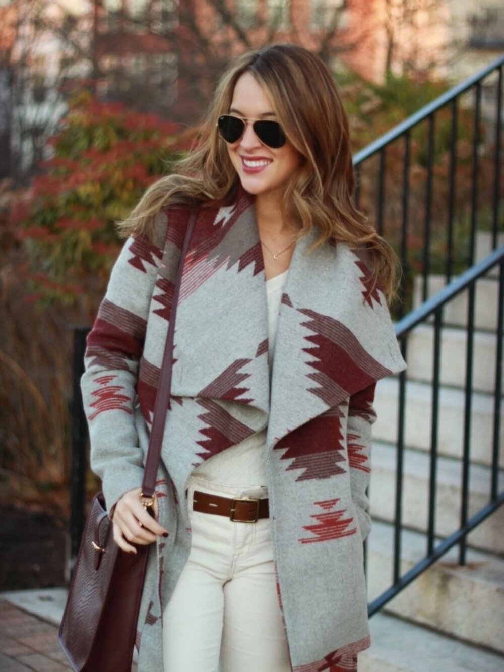 Forever 21 Santa Fe Southwestern Aztec Navajo Rug Wrap Coat Red Grey XS